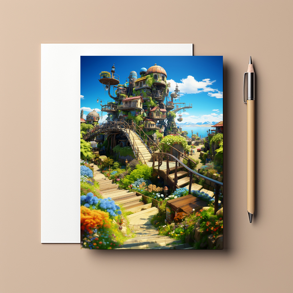raxxa Postkarte: Turm der tausend Gärten - Anime Steampunk