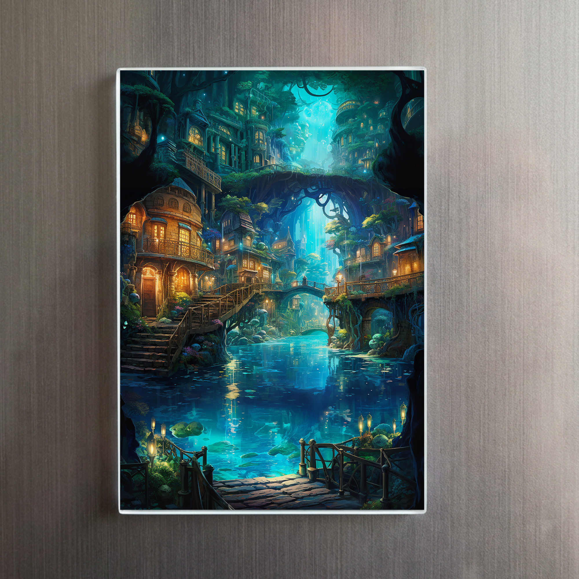 raxxa Glas-Magnet: Leuchtende Wasserstadt im Verborgenen Wald - Anime Stil - Image 2