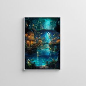 raxxa Glas-Magnet: Leuchtende Wasserstadt im Verborgenen Wald - Anime Stil