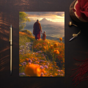 raxxa Postkarte: Zwei buddhistische Mönche bei Sonnenuntergang