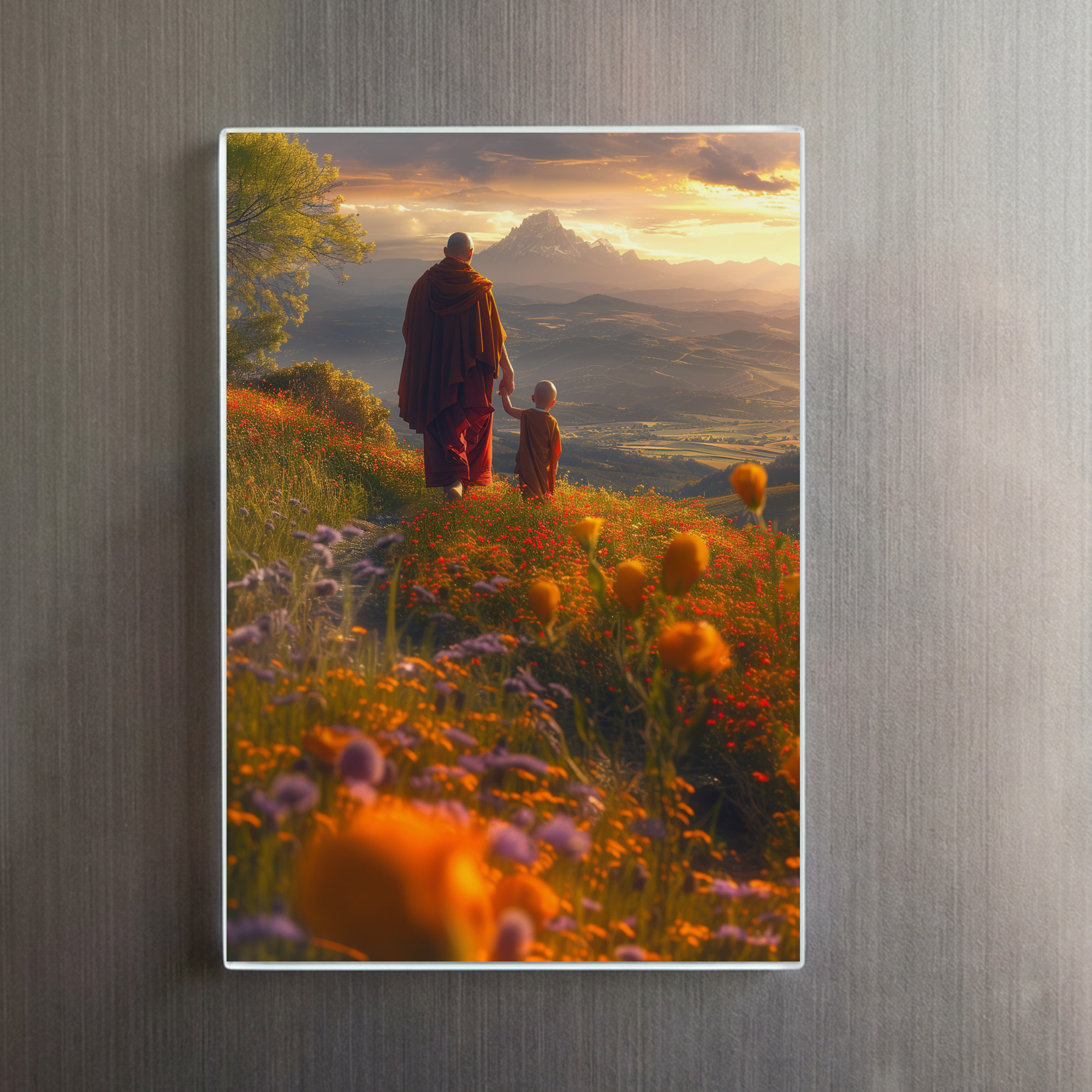 raxxa Glas-Magnet: Zwei buddhistische Mönche bei Sonnenuntergang - immagine 2