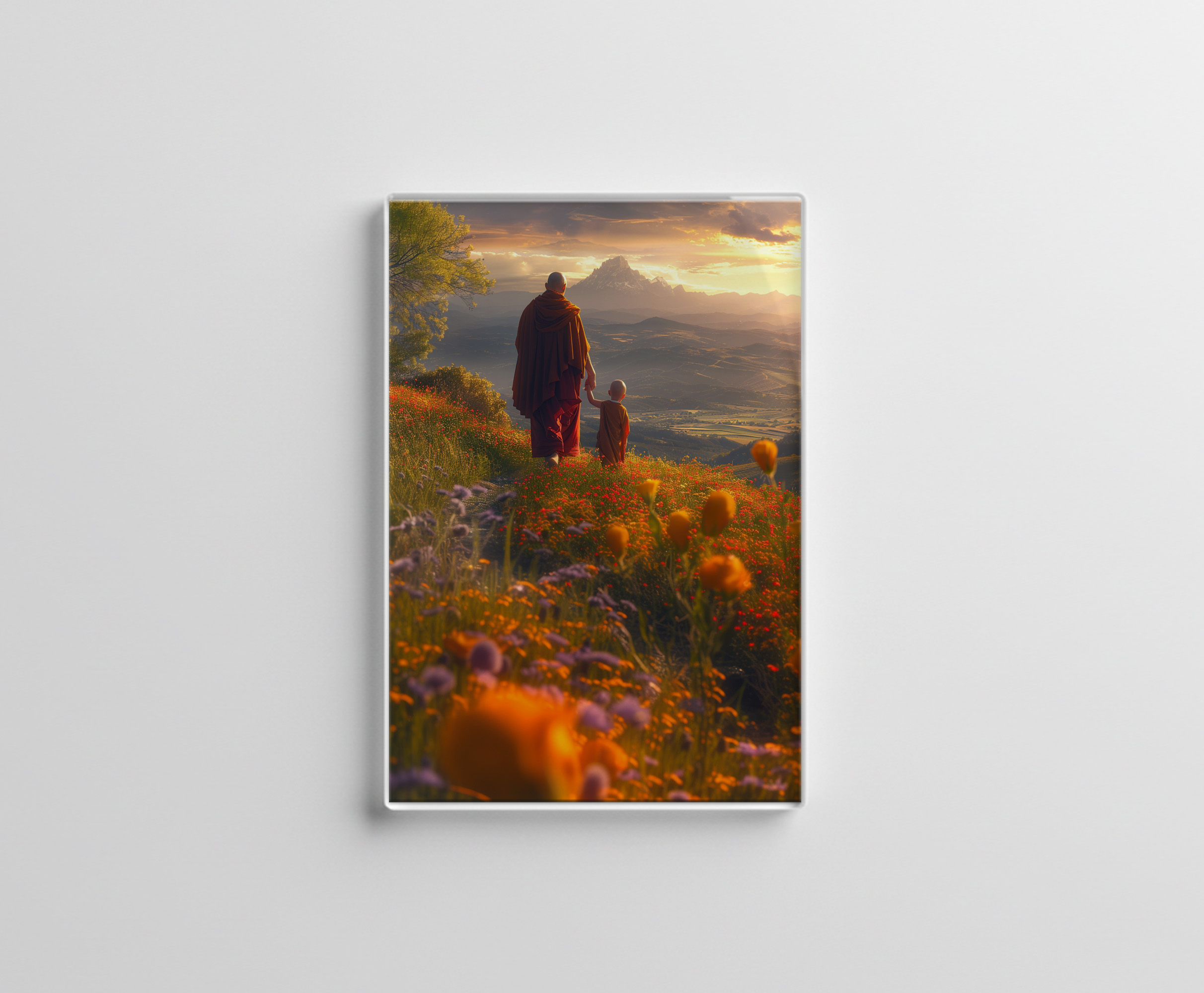 raxxa Glas-Magnet: Zwei buddhistische Mönche bei Sonnenuntergang
