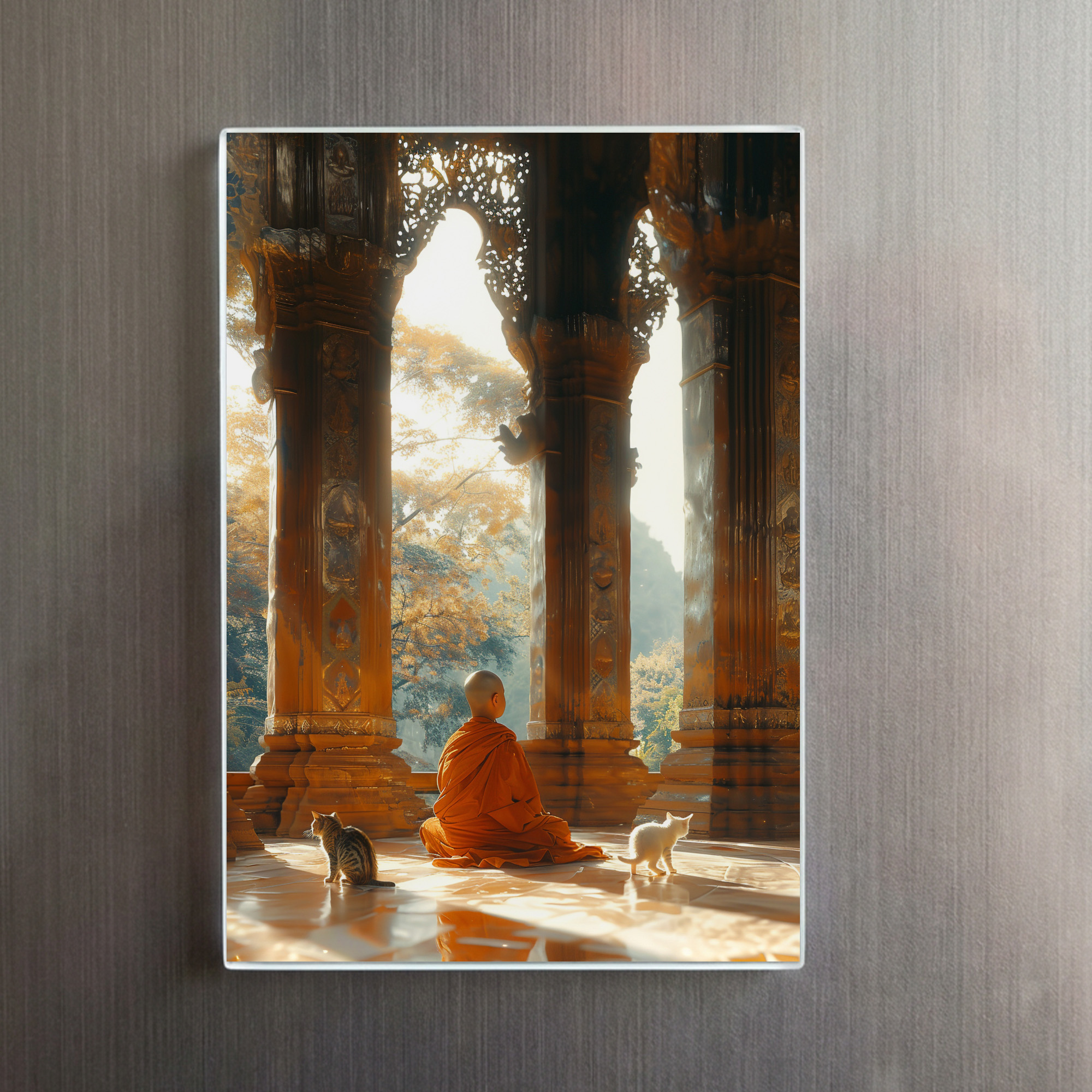 raxxa Glas-Magnet: Stille Meditation im Tempel mit Katzen - buddhistischer Mönch - Imagen 2