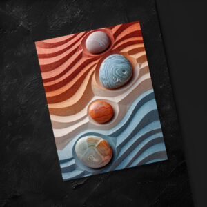 raxxa Postkarte: Bunte Zen-Steine im Sandmuster