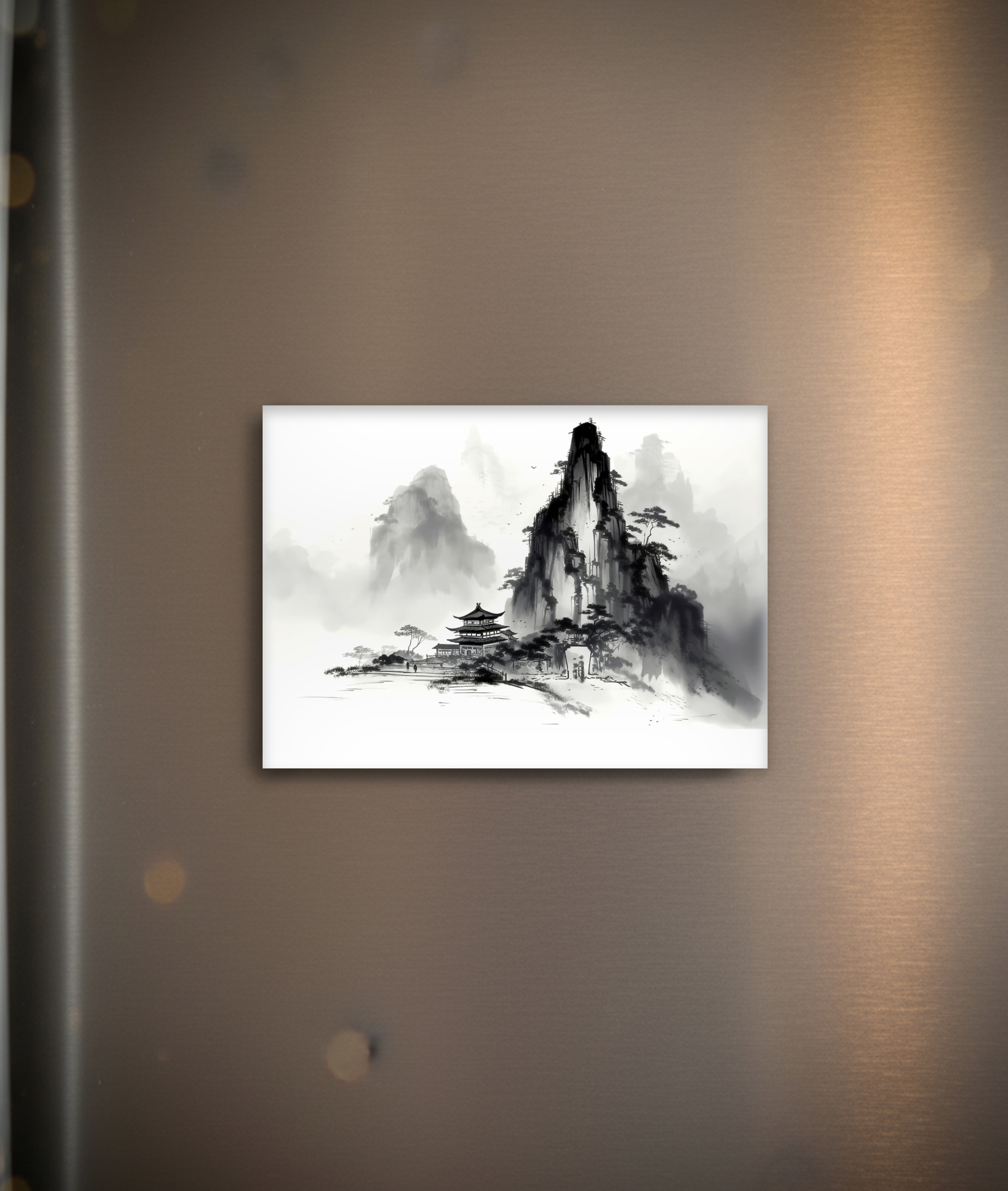 raxxa Glas-Magnet: Kleiner Tempel am Berg - Tuschezeichnung