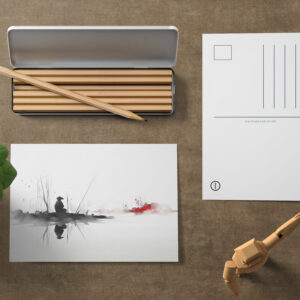 raxxa Postkarte: Angler am Wasser - japanische Tuschezeichnung