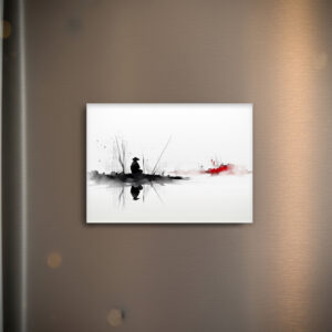 raxxa Glas-Magnet: Angler am Wasser - japanische Tuschezeichnung