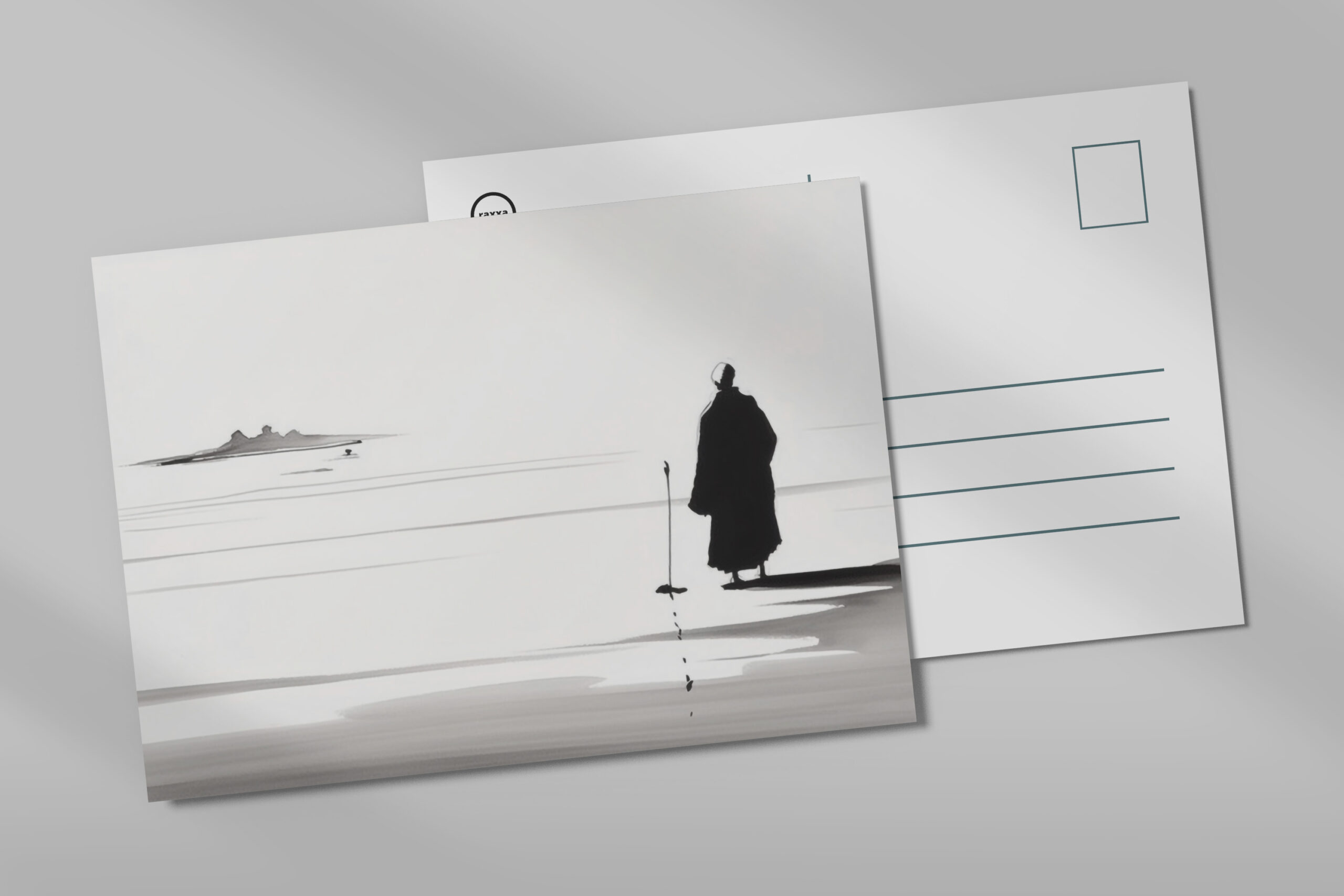 raxxa Postkarte: Mönch am Wasser - japanische Tuschezeichnung