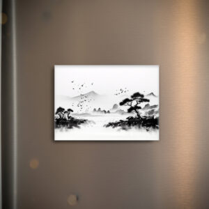 raxxa Glas-Magnet: Landschaft mit Vögeln - japanische Tuschezeichnung