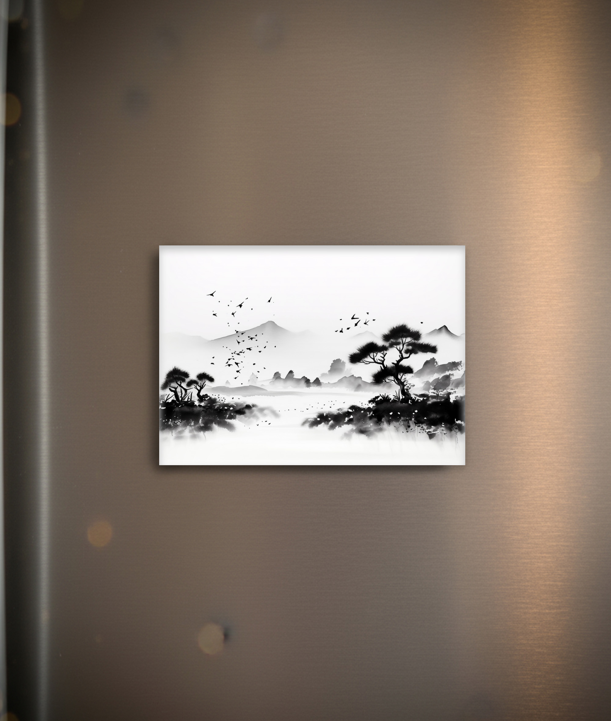 raxxa Glas-Magnet: Landschaft mit Vögeln - japanische Tuschezeichnung