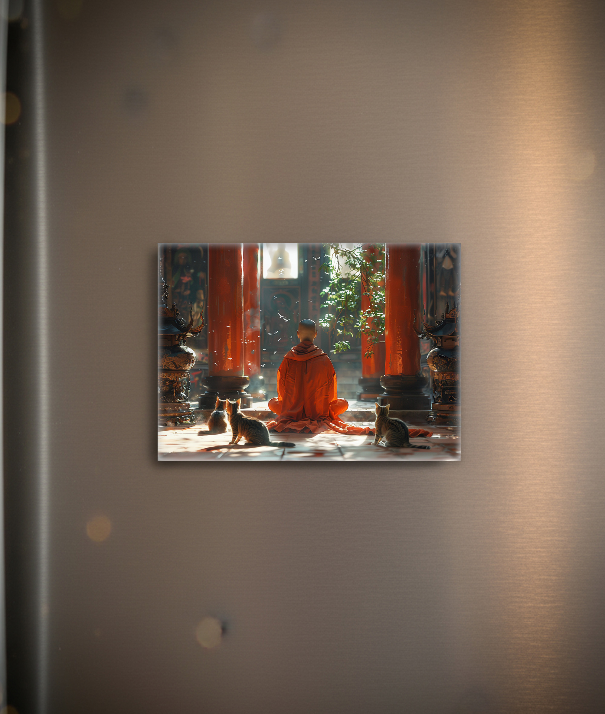 raxxa Glas-Magnet: Buddhistischer Mönch in Meditation mit Katzen