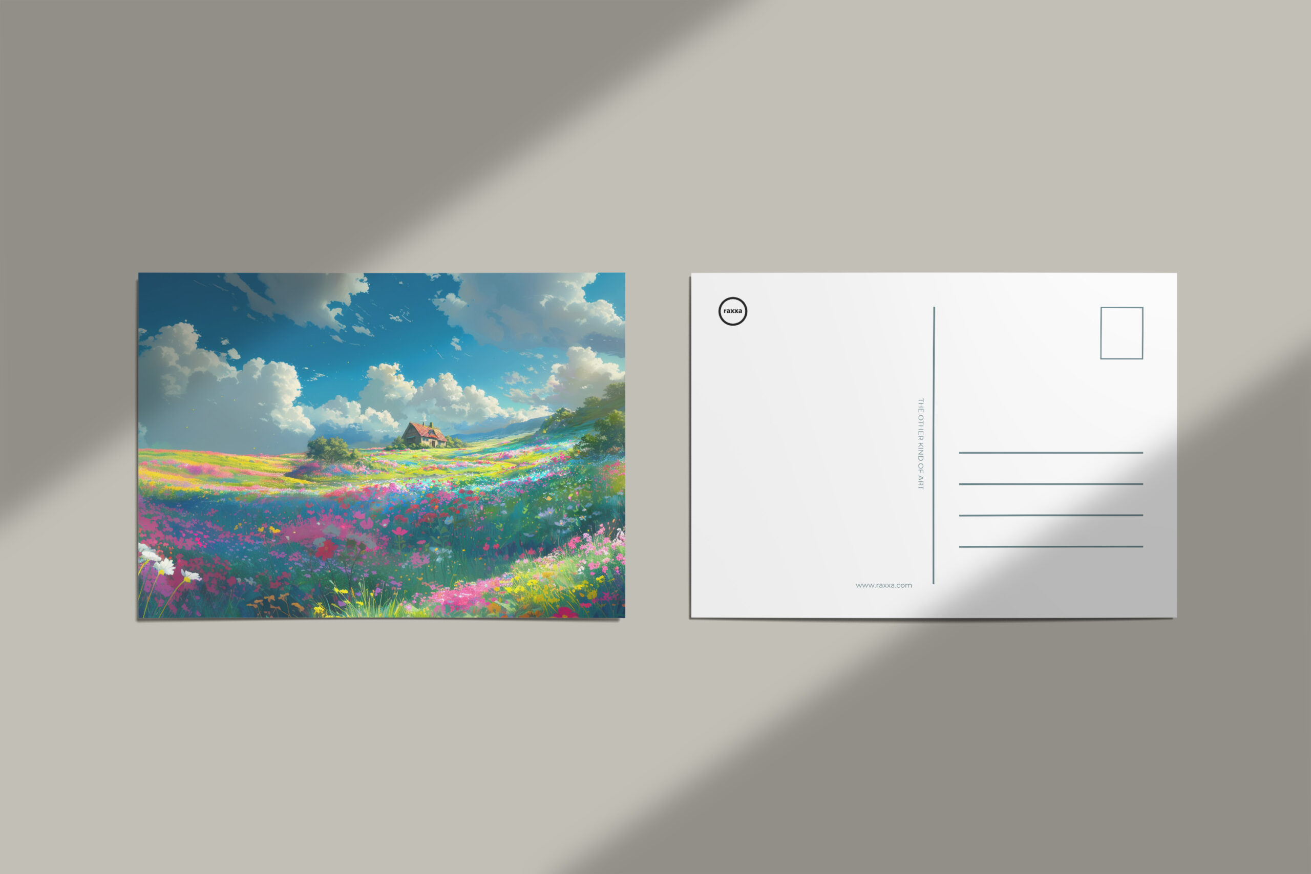 raxxa Postkarte: Weites Blumental mit Wolken - Anime Stil