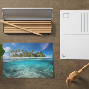 raxxa Postkarte: Palmeninsel und türkisblaues Meer