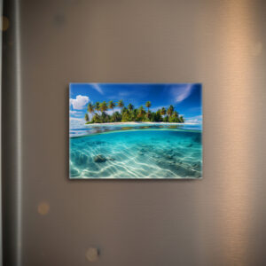 raxxa Glas-Magnet: Palmeninsel und türkisblaues Meer