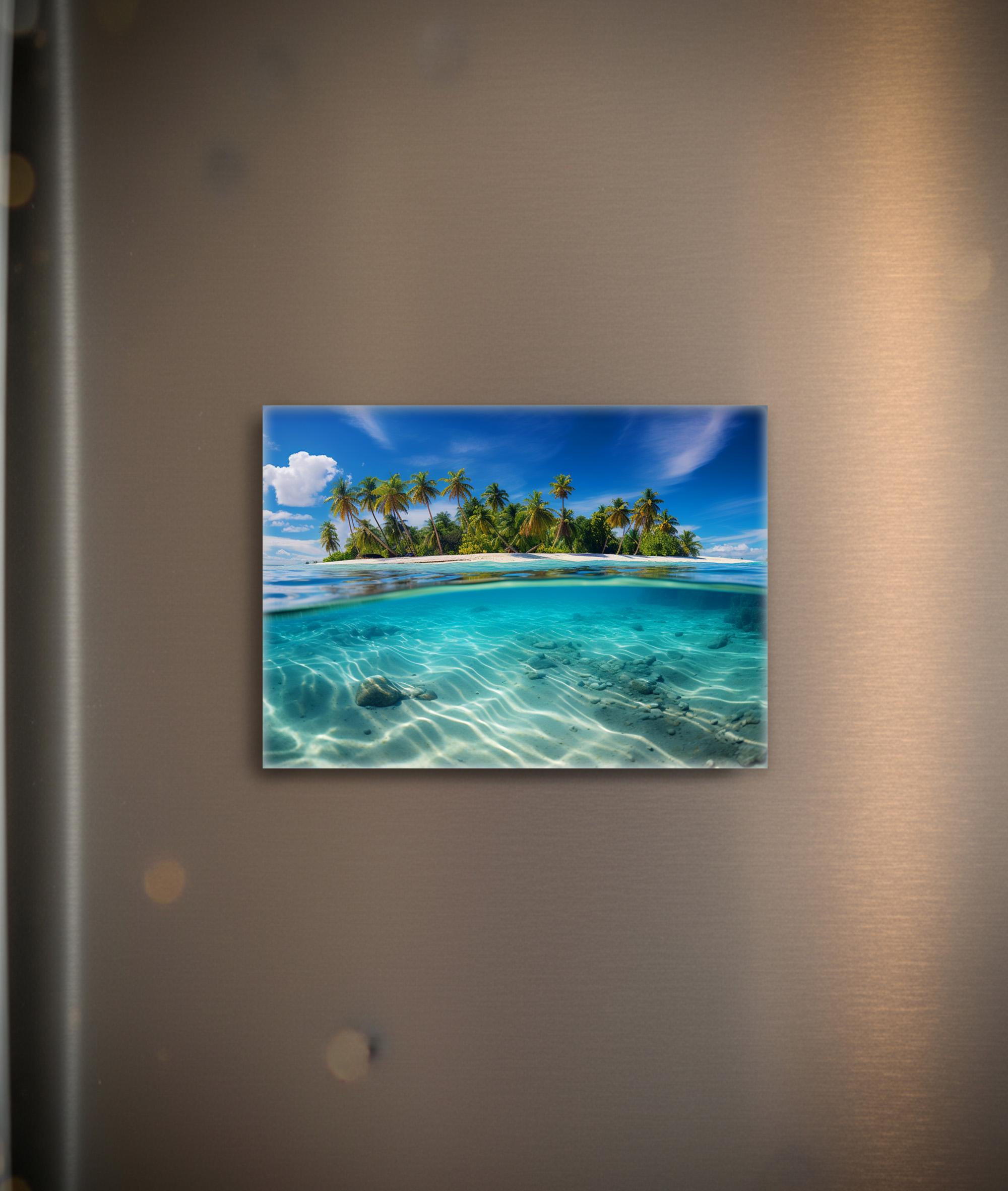 raxxa Glas-Magnet: Palmeninsel und türkisblaues Meer