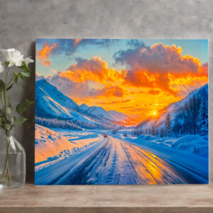 raxxa Canva: Roads at Sunset in Winter Through Mountains