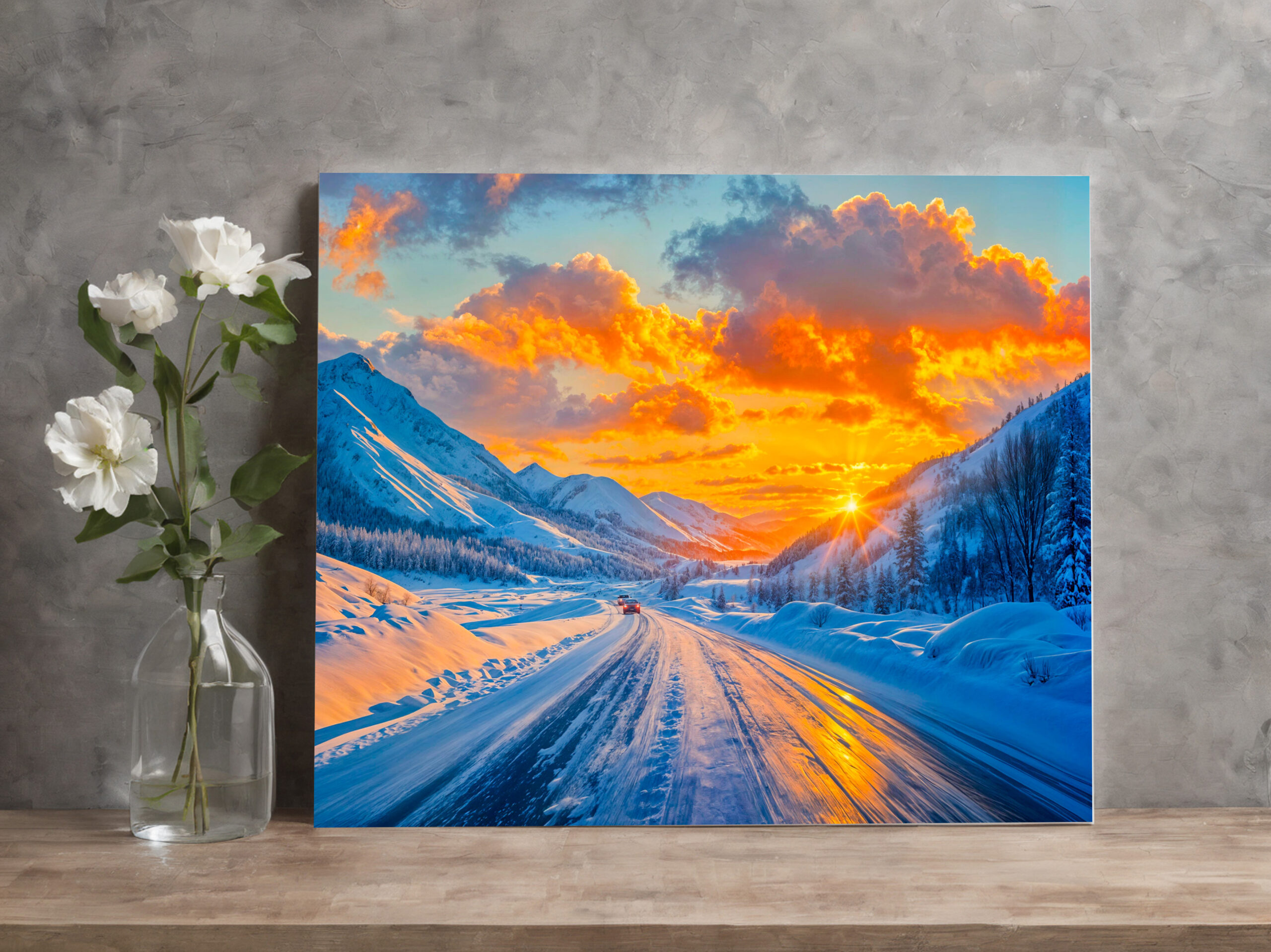 raxxa Canva: Roads at Sunset in Winter Through Mountains