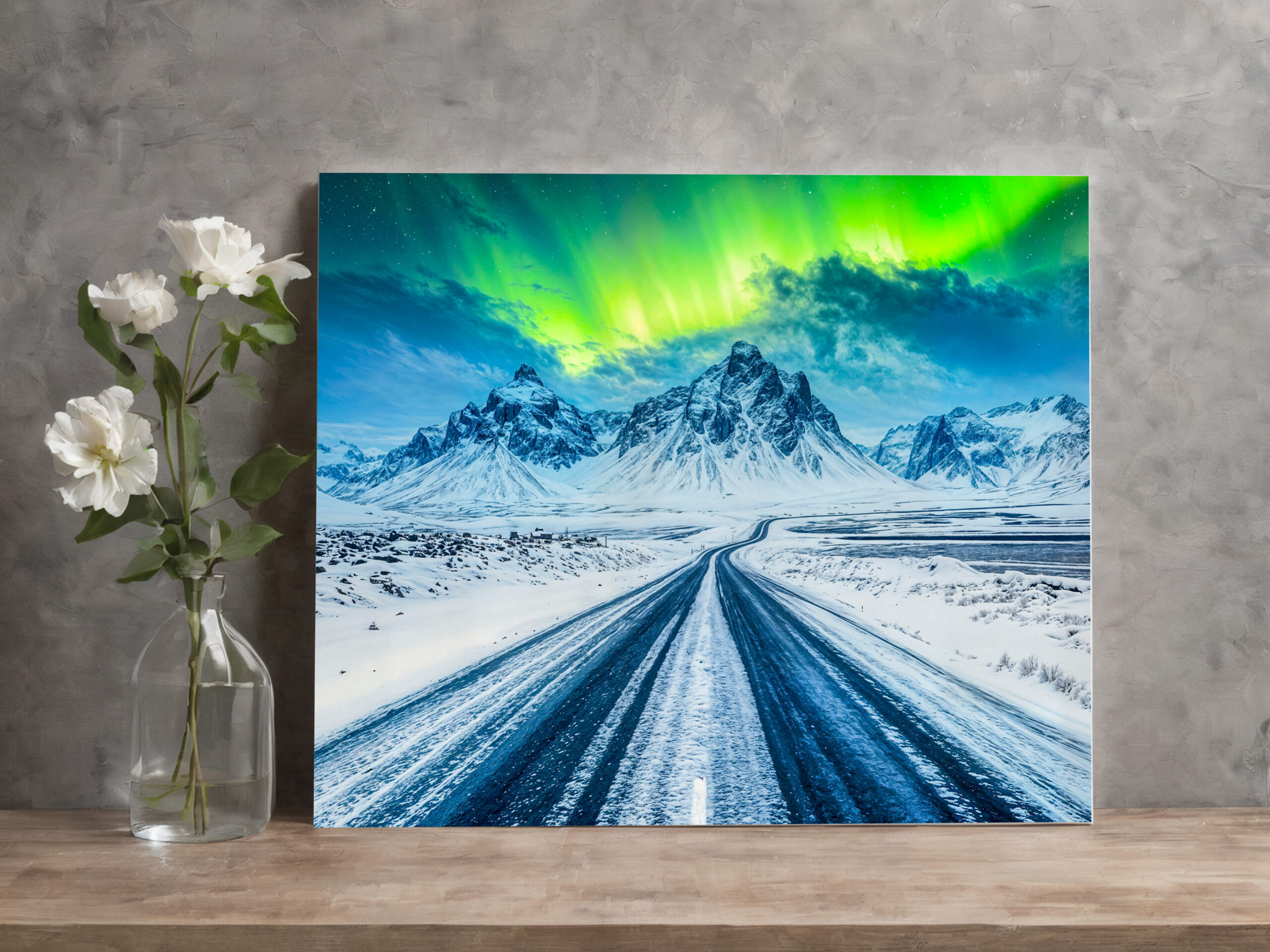 raxxa Canva: Road with Mountains and Northern Lights at Night - Imagen 3
