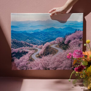 raxxa Canva: Roads Through Mountain Landscape with Blooming Cherry Trees