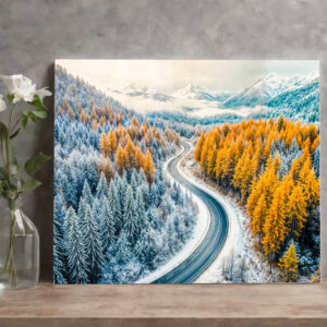 raxxa Canva: Winter Roads Through Mountain Forest with Orange Larches
