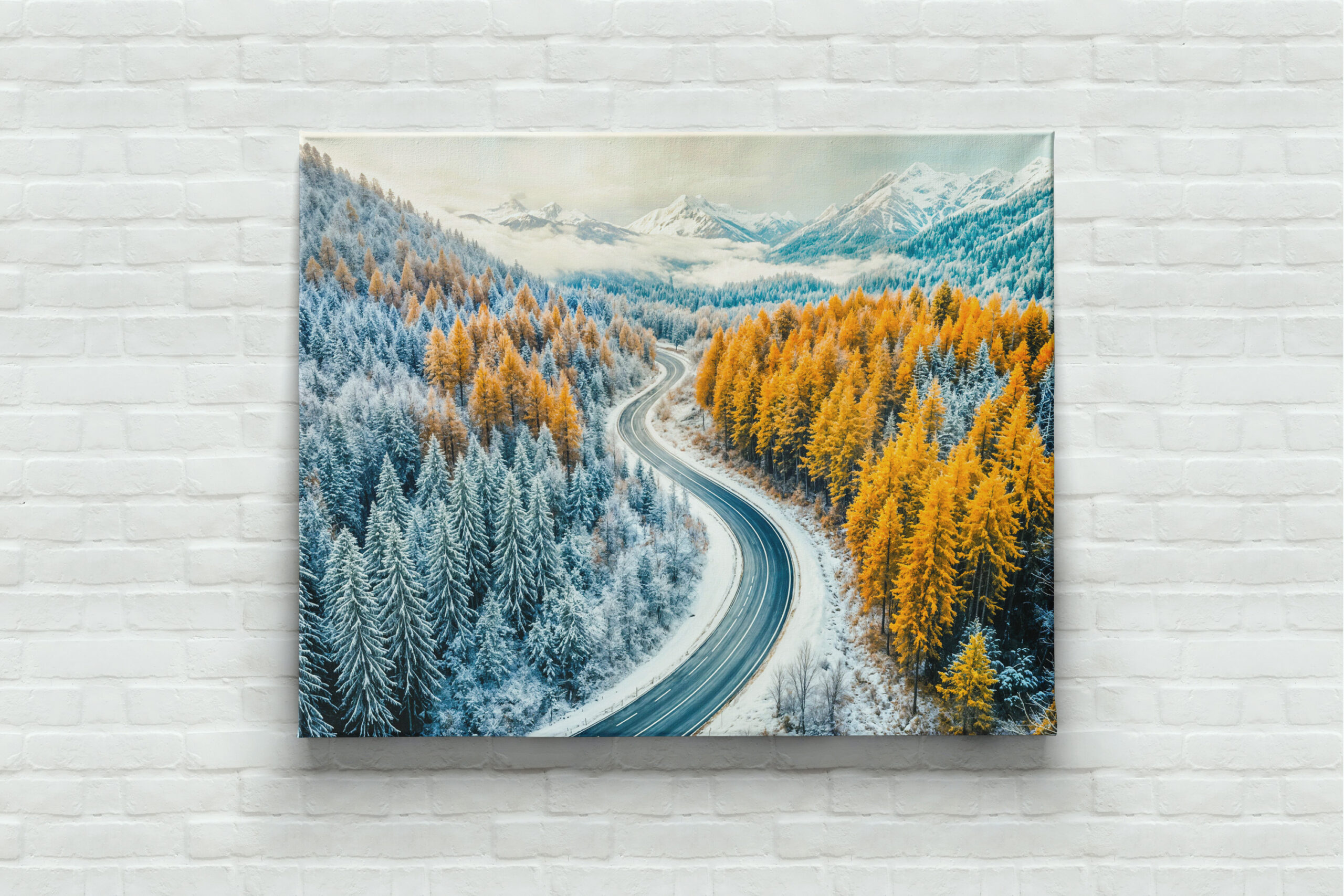raxxa Canva: Winter Roads Through Mountain Forest with Orange Larches – Bild 2