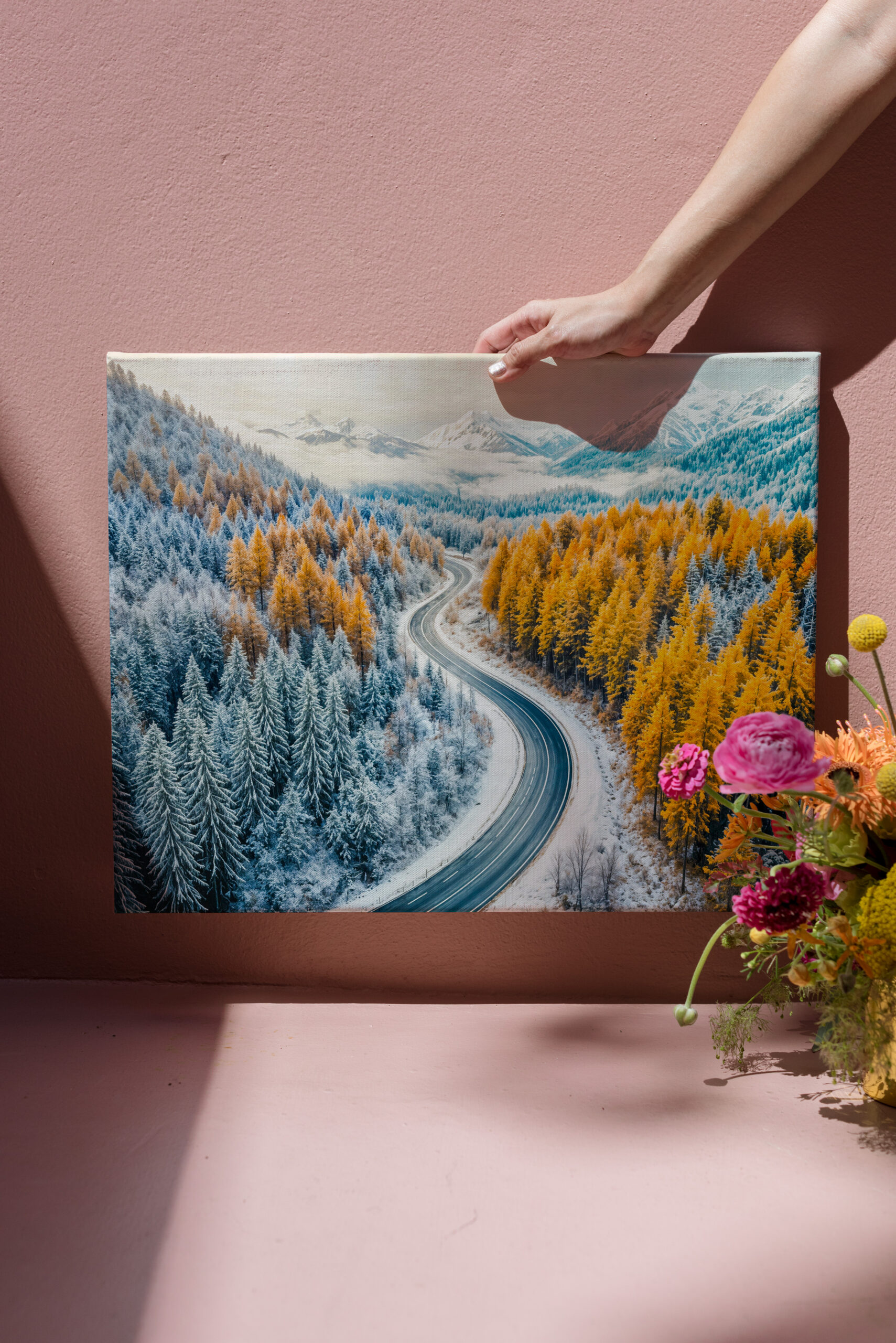 raxxa Canva: Winter Roads Through Mountain Forest with Orange Larches – Bild 3