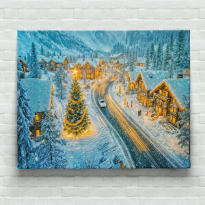 raxxa Canva: Winter Mountain Village with Christmas Decorations