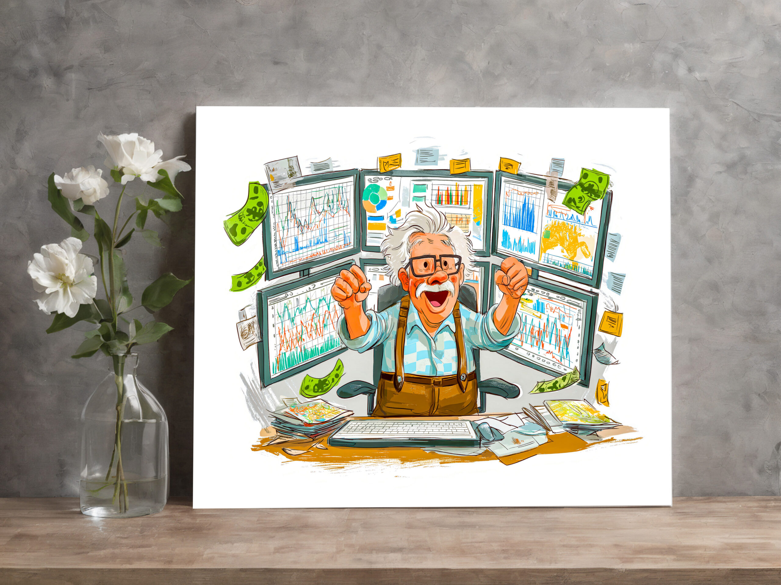 raxxa Canva: Elderly man celebrating stock market success joyfully - immagine 2