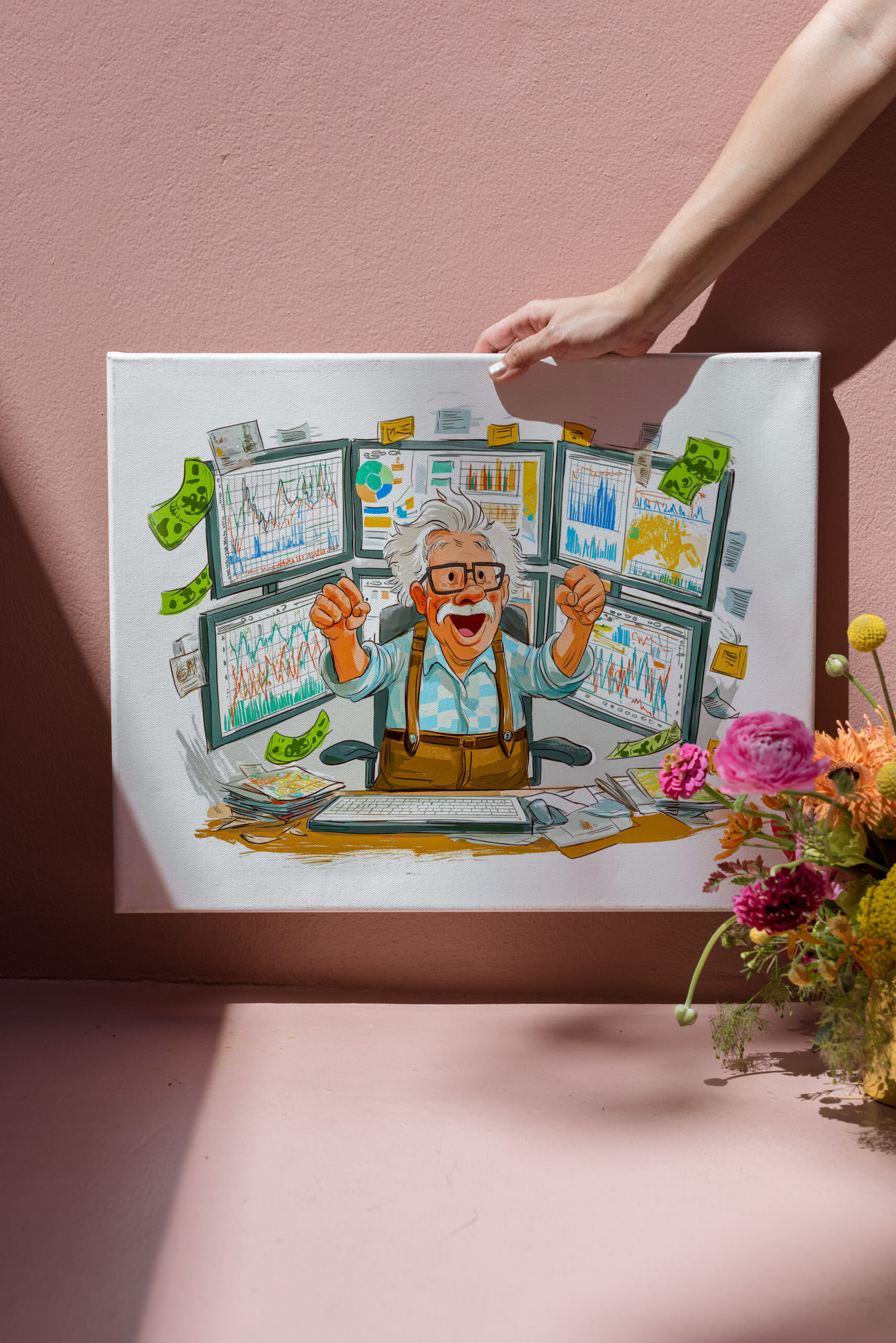 raxxa Canva: Elderly man celebrating stock market success joyfully