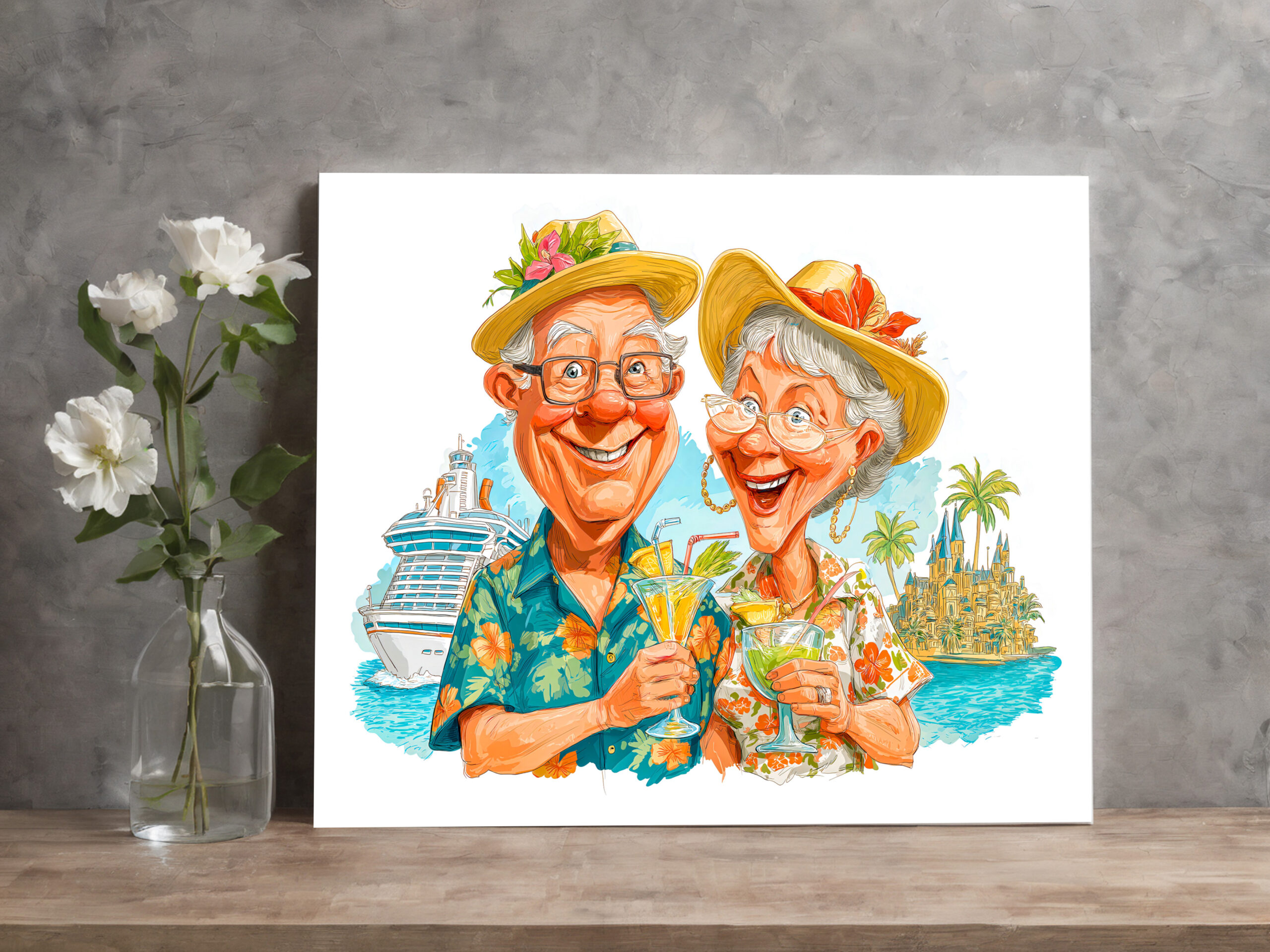 raxxa Canva: Elderly couple enjoying cocktails at tropical beach happily - immagine 2