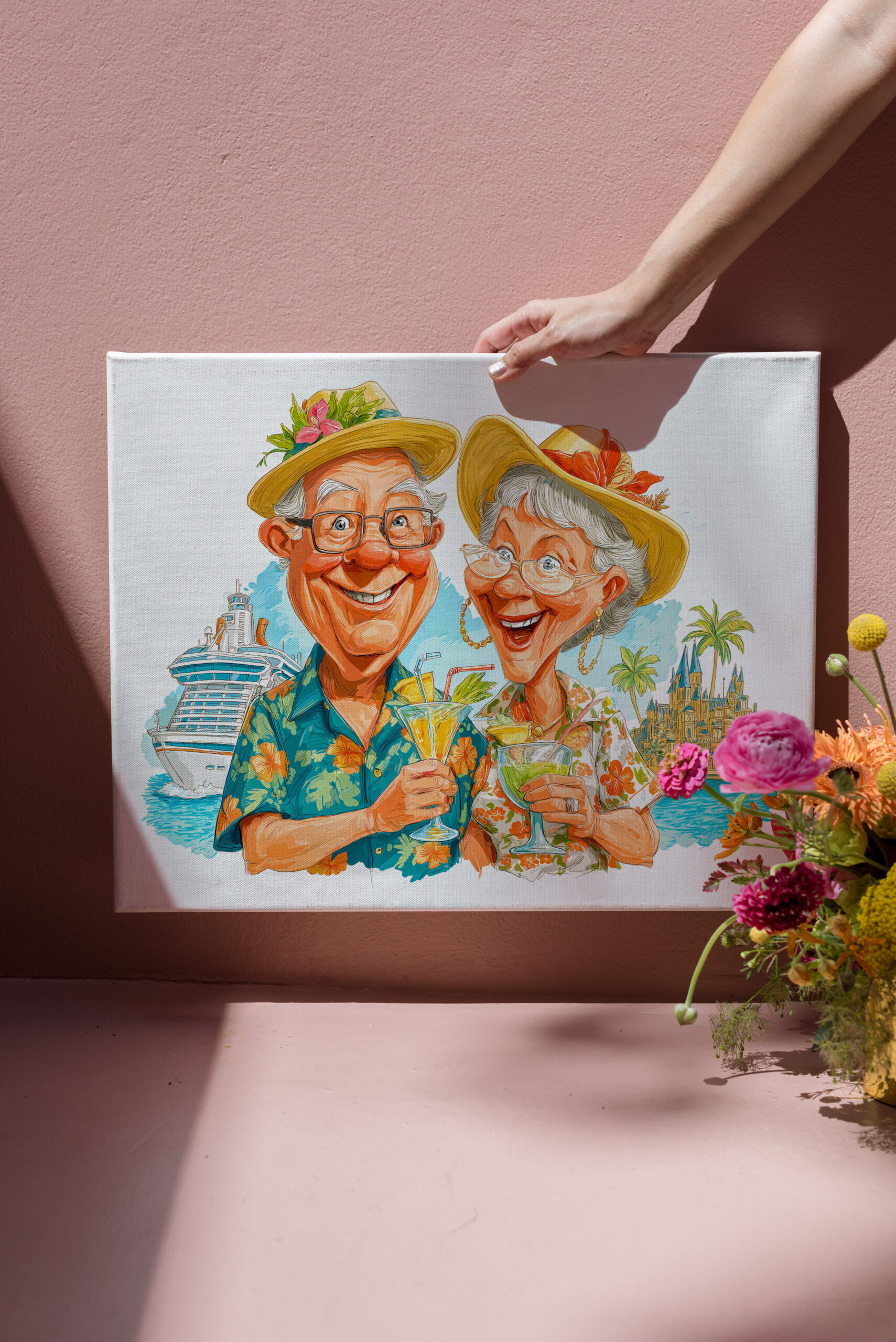 raxxa Canva: Elderly couple enjoying cocktails at tropical beach happily
