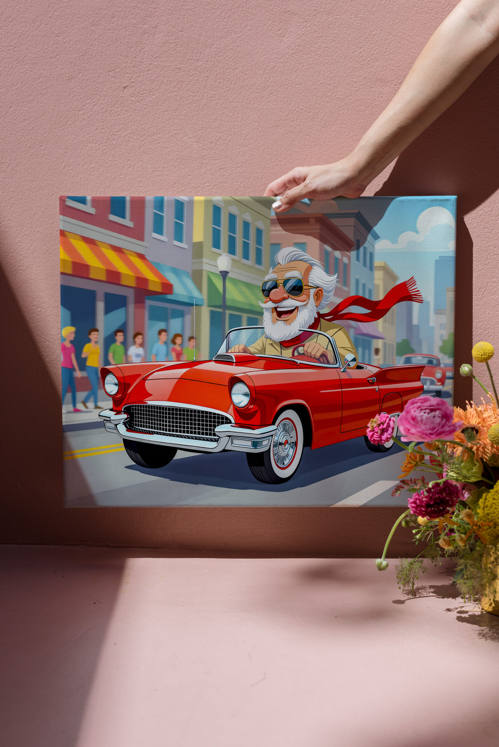 raxxa Canva: Grandpa driving a convertible car