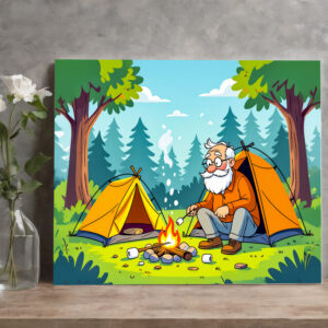 raxxa Canva: Grandpa camping and grilling in the wilderness