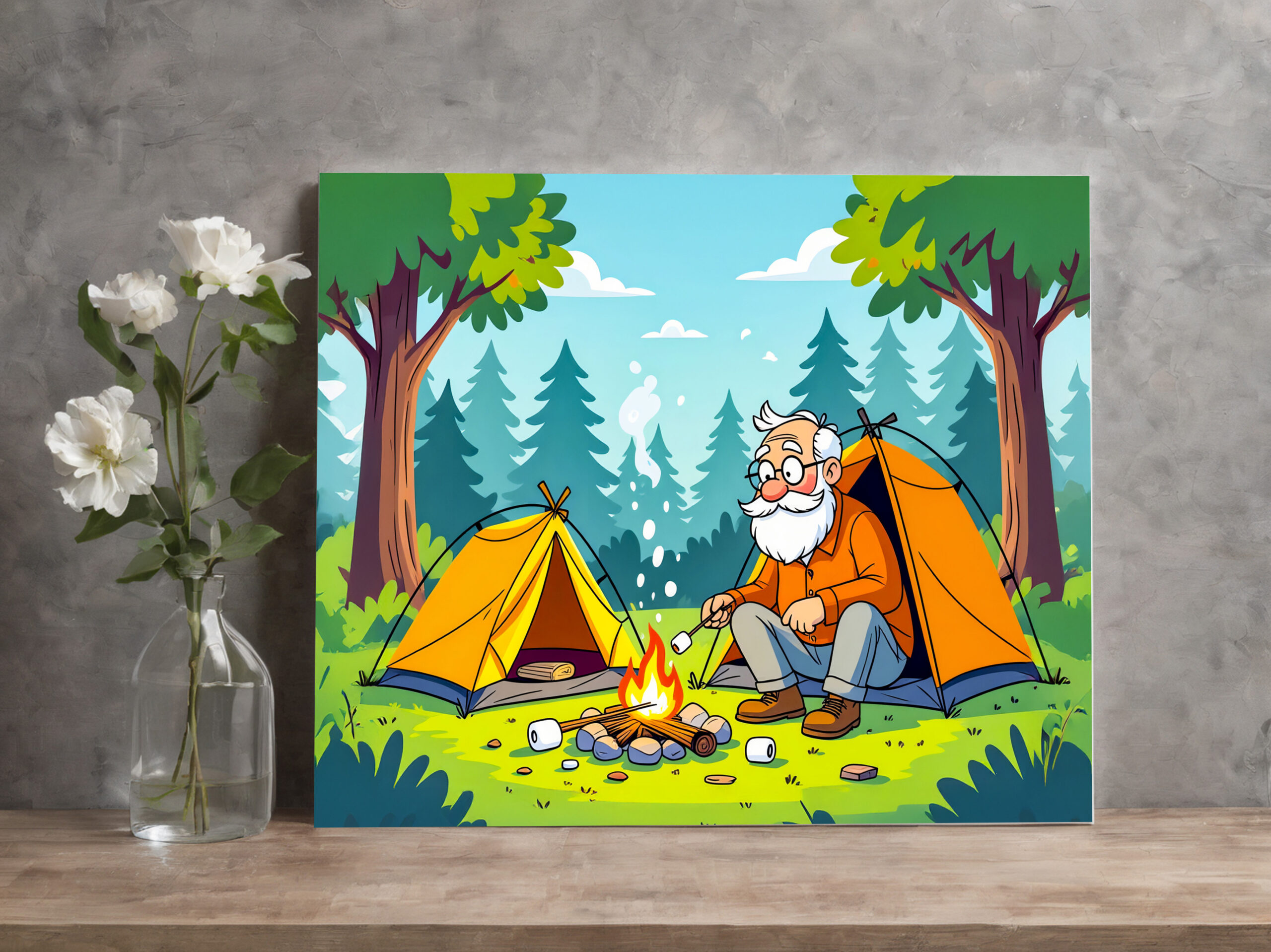 raxxa Canva: Grandpa camping and grilling in the wilderness