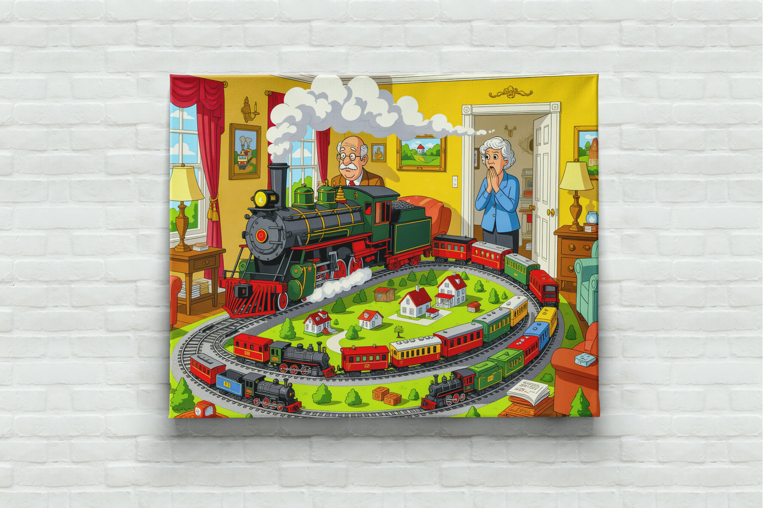 raxxa Canva: Grandpa with steam train on huge model railway – Bild 2