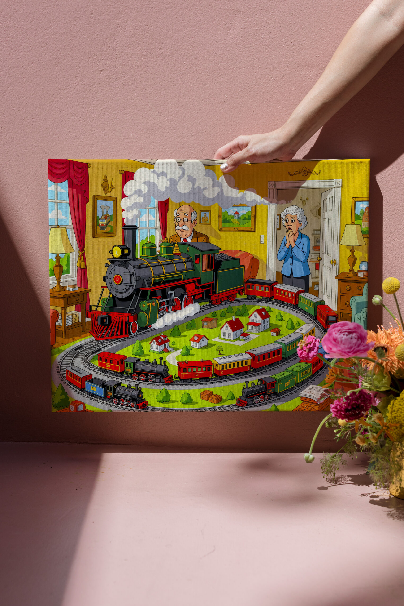 raxxa Canva: Grandpa with steam train on huge model railway – Bild 3