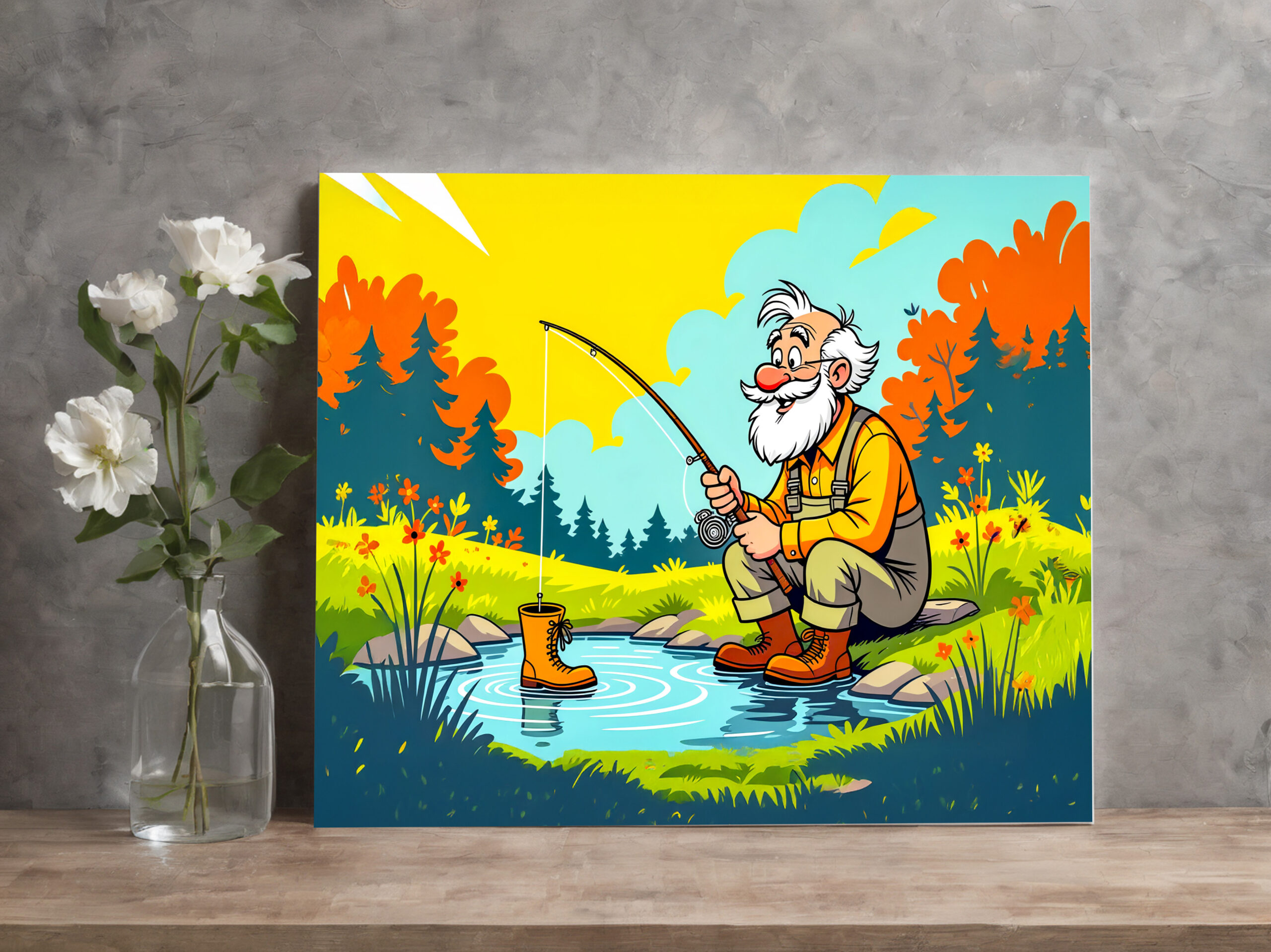 raxxa Canva: Grandpa catching a shoe while fishing