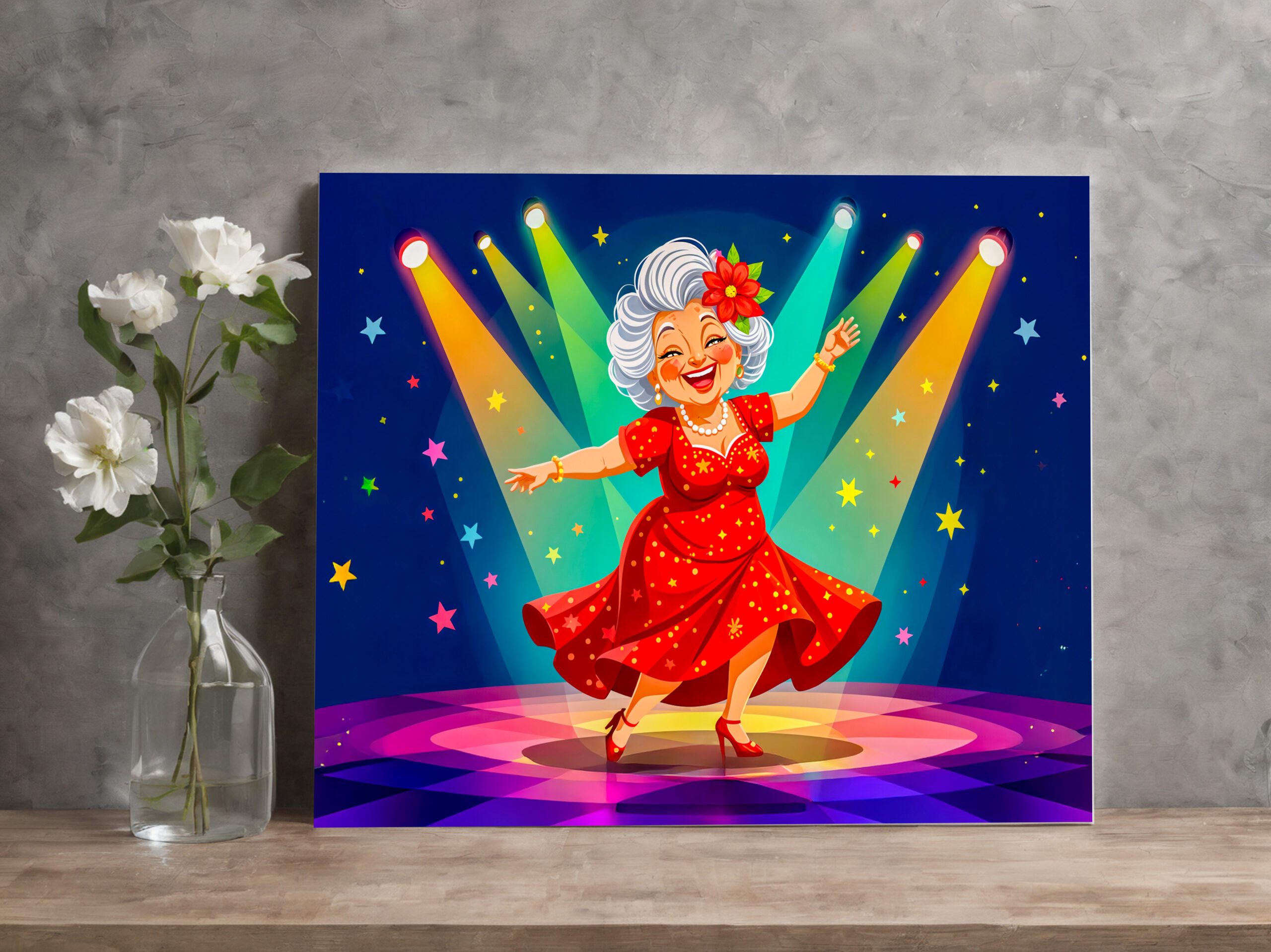 raxxa Canva: Grandmother Dancing on Stage Illustration