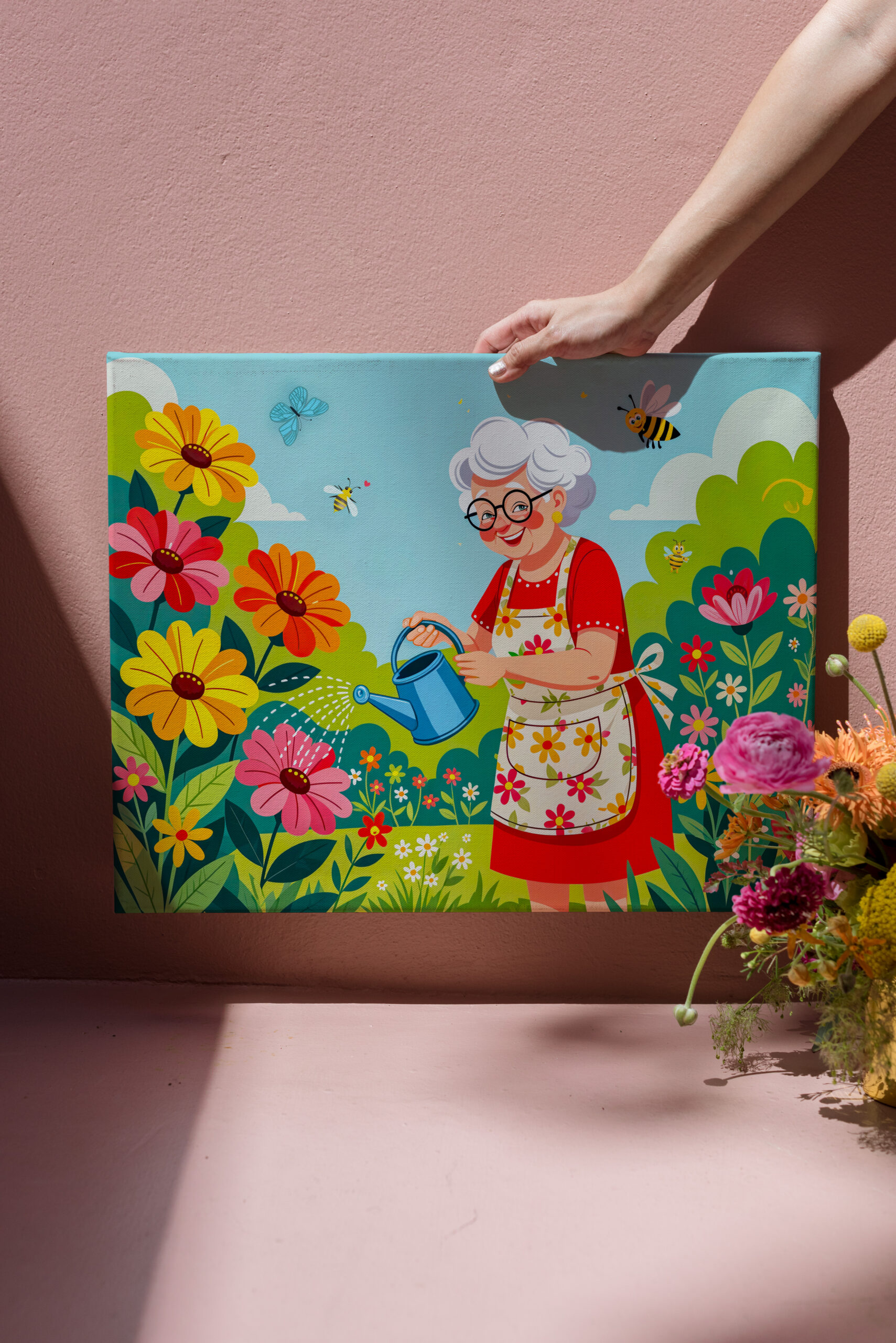 raxxa Canva: Grandmother Watering Garden Illustration - Image 3