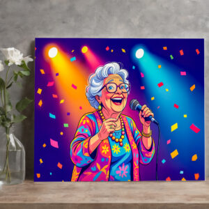 raxxa Canva: Grandmother Singing on Stage Illustration