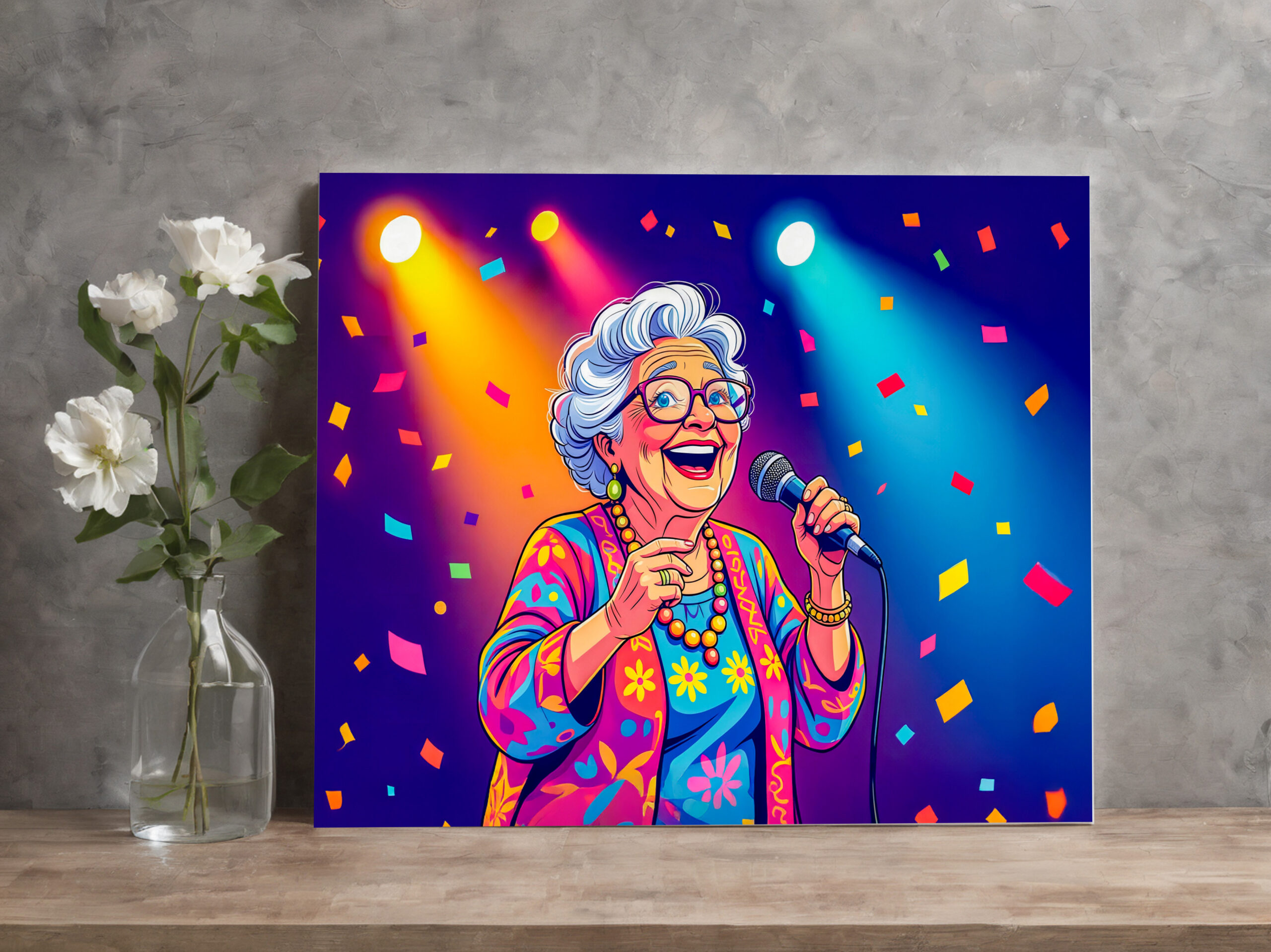 raxxa Canva: Grandmother Singing on Stage Illustration