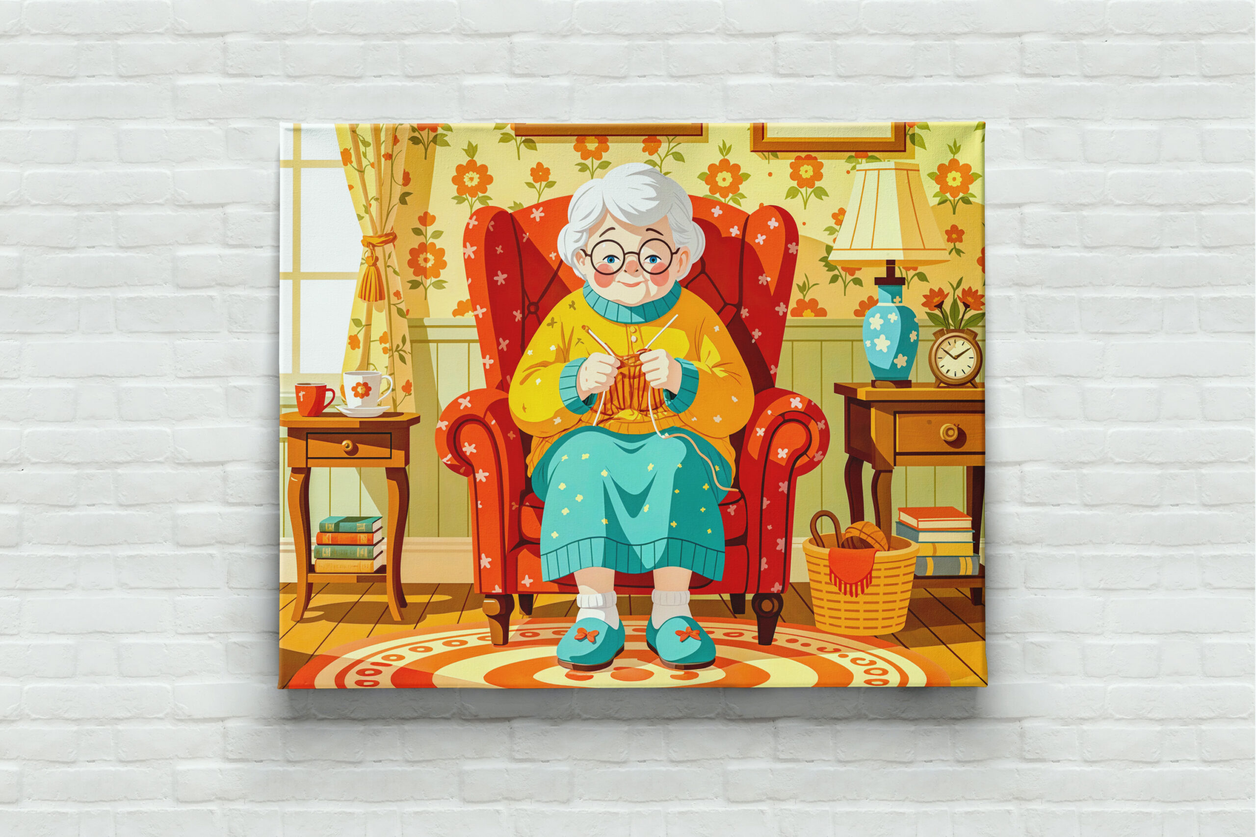 raxxa Canva: Grandmother knitting in Armchair – Illustration - immagine 3