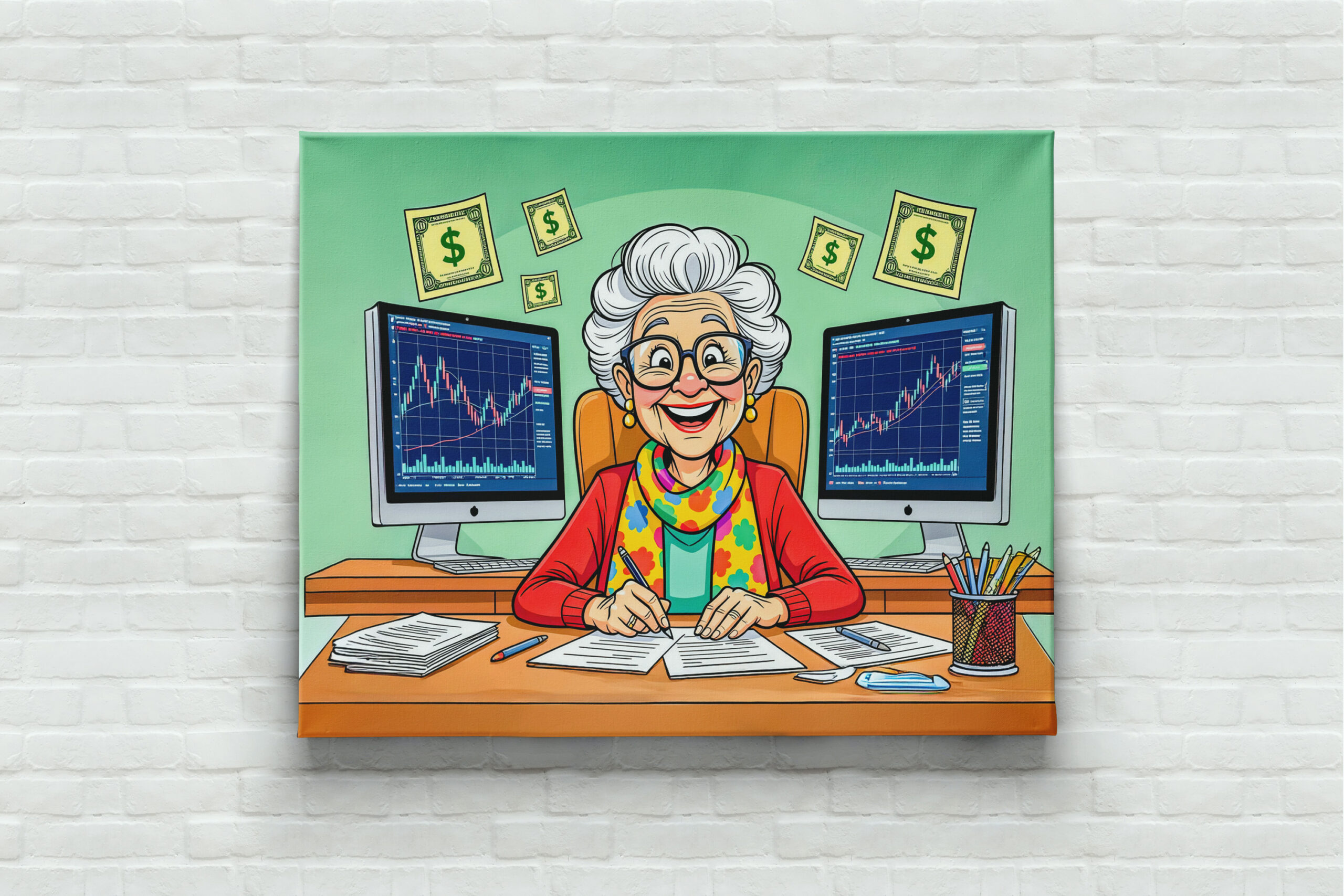 raxxa Canva: Grandmother Stock Trading Illustration – Image 3