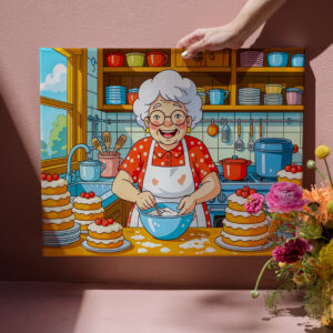 raxxa Canva: Grandmother Cooking Pancakes Illustration