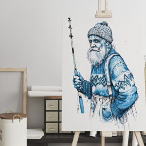 raxxa Canva: Elderly Sailor Standing Calm Holding Fishing Rod