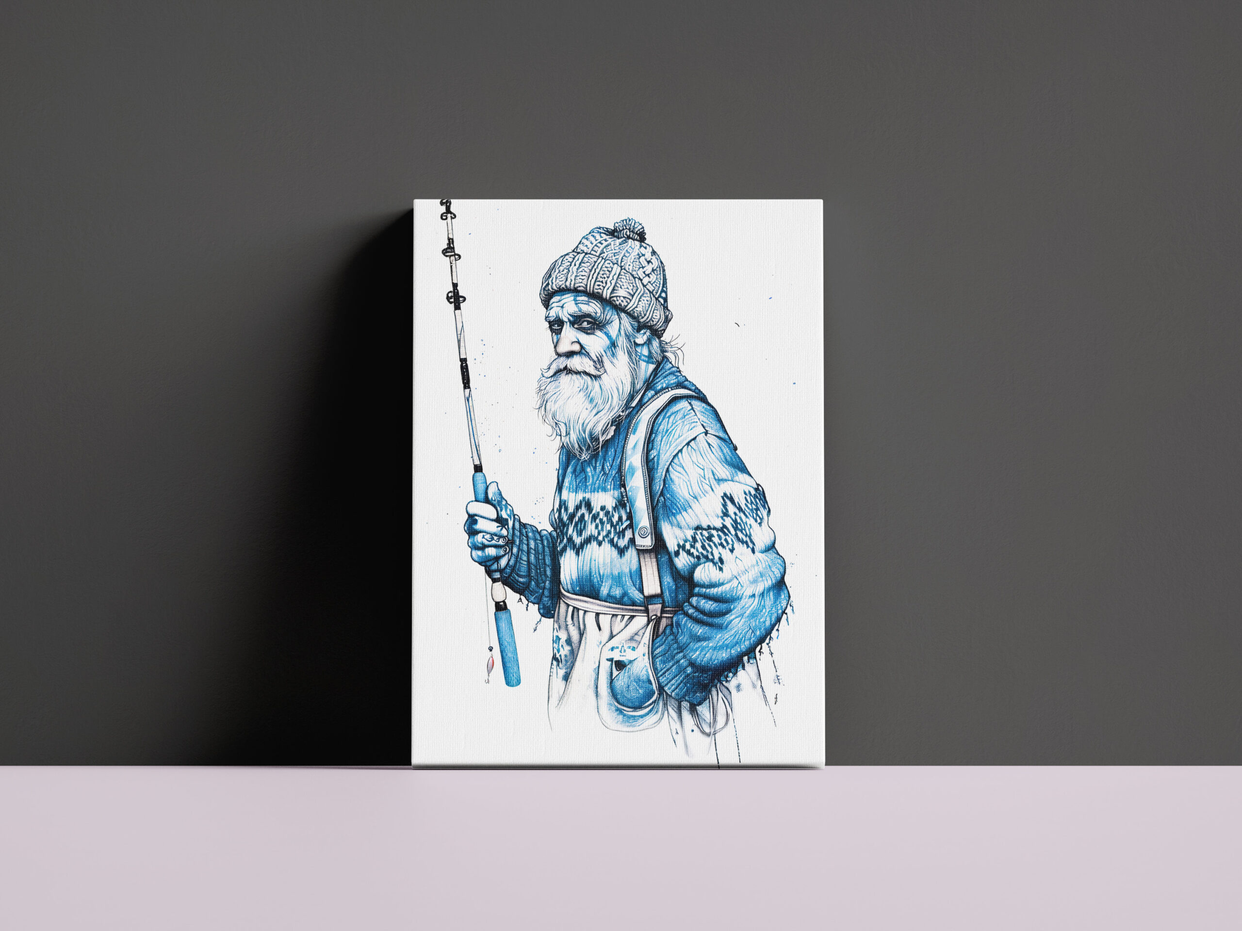 raxxa Canva: Elderly Sailor Standing Calm Holding Fishing Rod - Imagen 2