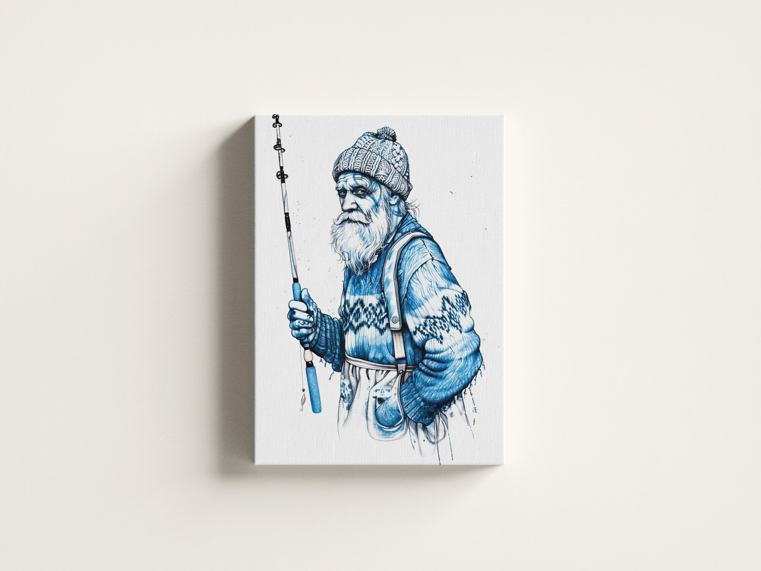 raxxa Canva: Elderly Sailor Standing Calm Holding Fishing Rod - Imagen 3