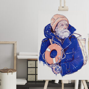 raxxa Canva: Sailor Holding Lifebuoy Wearing Orange Knit Cap
