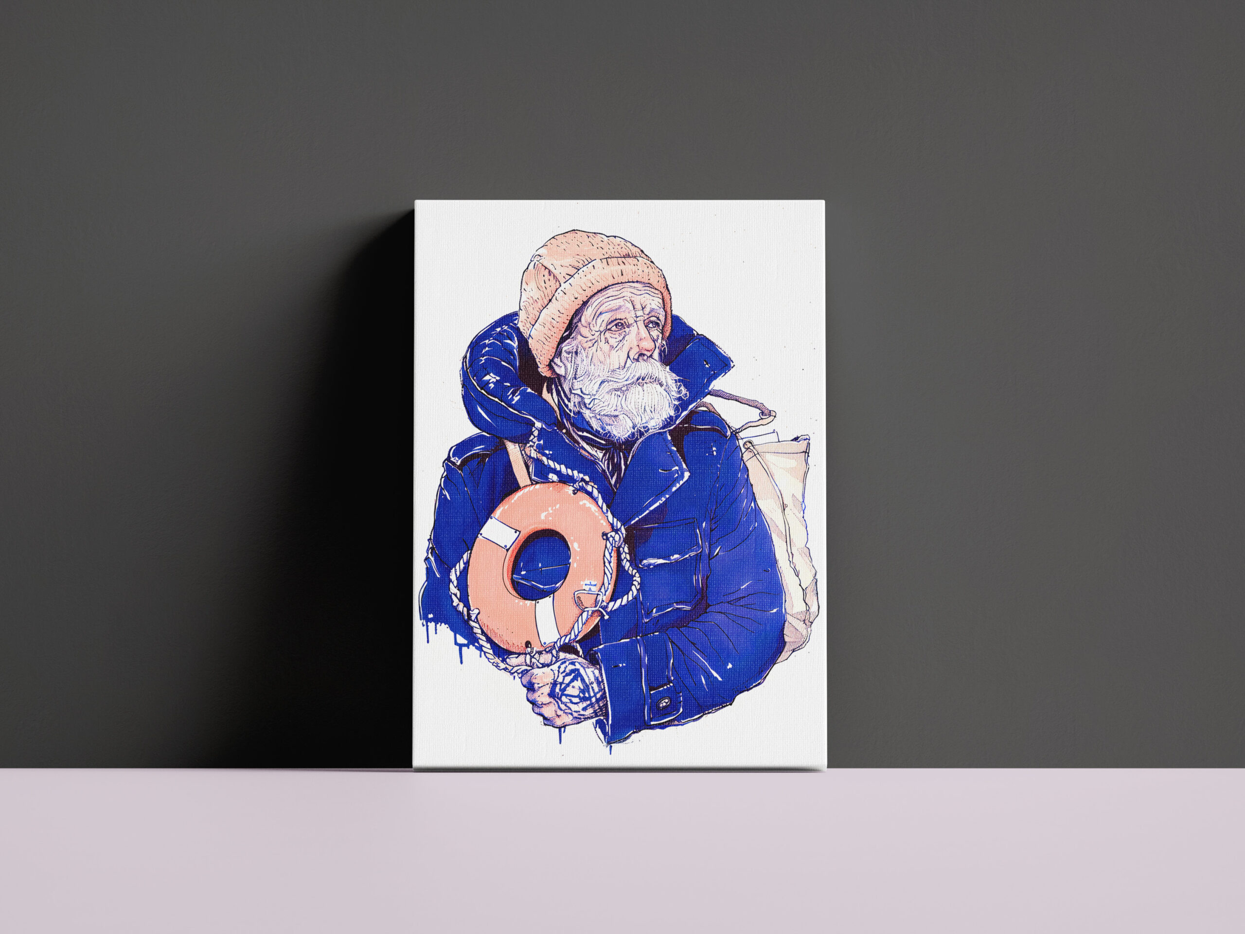 raxxa Canva: Sailor Holding Lifebuoy Wearing Orange Knit Cap – Image 2