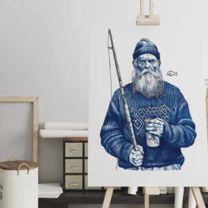 raxxa Canva: Elderly Sailor Holding Fishing Rod And Mug